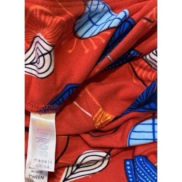 LuLaRoe Girls Juniors Leggings Red Blue Floral Retro Size 00-0 Teen TW TWEEN NEW - Picture 3 of 4